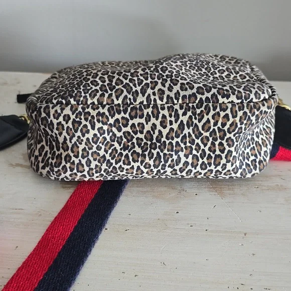 Clare V. Midi Sac Crossbody In Leopard Suede With Red/Navy Strap Bags